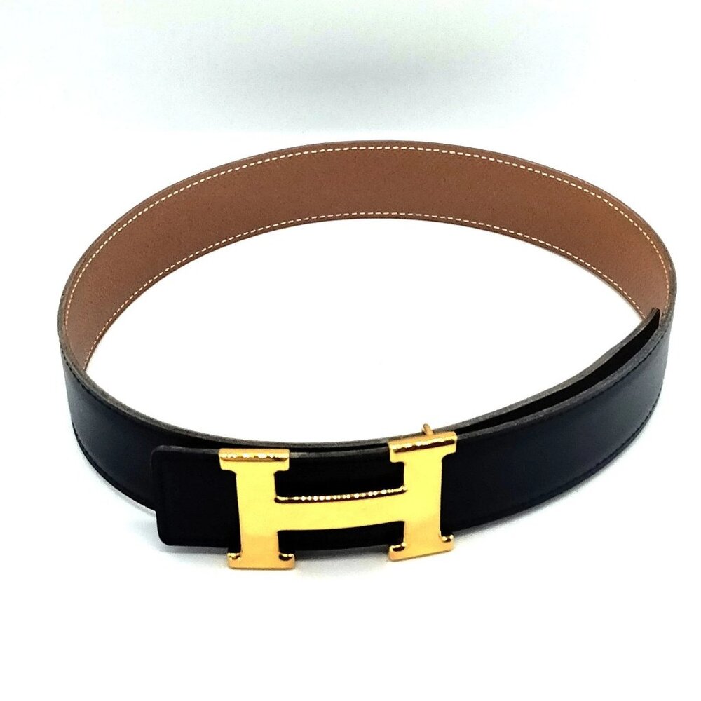 Authentic Hermès H Buckle Reversible Leather Belt Black Brown Gold - Picture 4 of 10